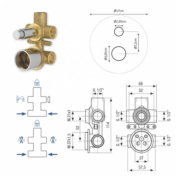 MRT 4 Monomando de Kit Empotrado de Ducha (4vías-2funciones) TBX PARED RojoVivo RAL3000 MARTI 1921